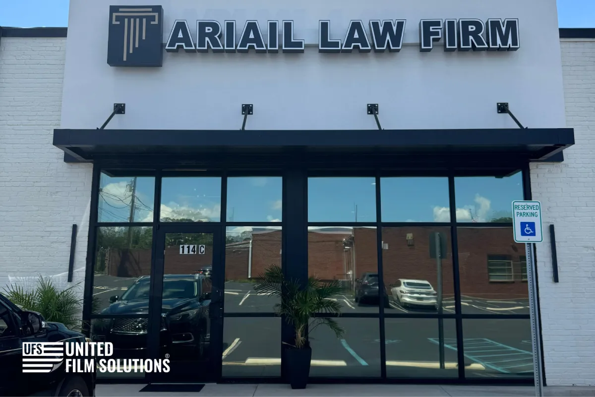 Law firm storefront with tinted window film.