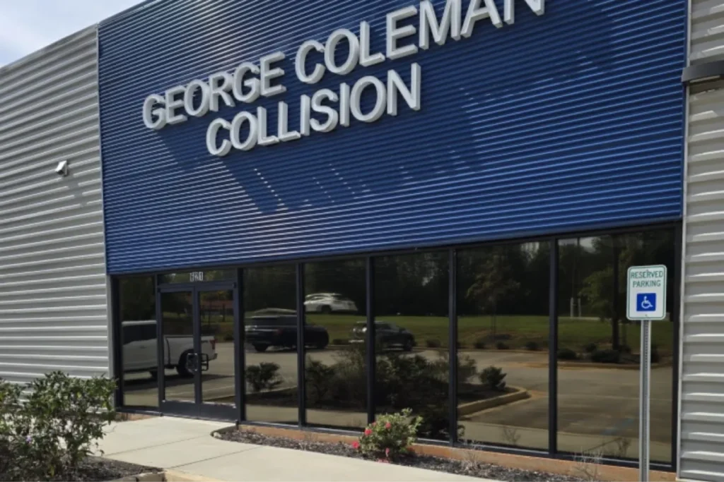 Commercial building with reflective window film installed.