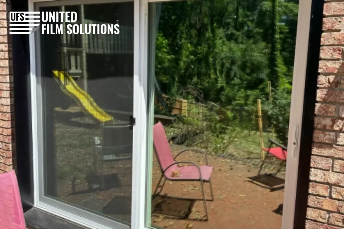 Residential glass door cleaned during window washing.